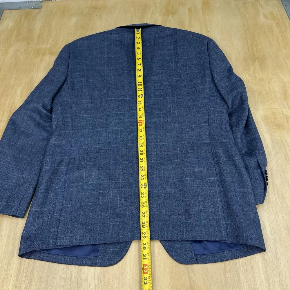 Pronto Uomo Sport Coat Blazer Jacket Mens‎ 42R Wool Rayon Blue Plaid Flannel